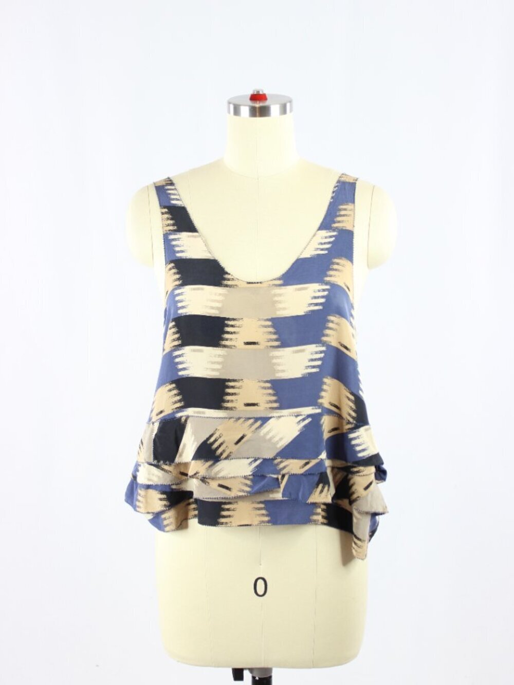 3.1 PHILLIP LIM Ikat Colorblock Silk Crepe Ruffle Cropped A-Line Tank, Size 0